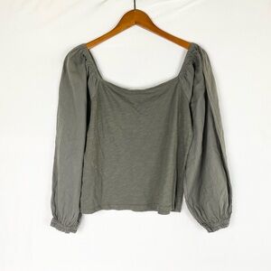 Self Contrast‎ Puff Long Sleeve Blouse Square Neck Green Size Large Lightweight